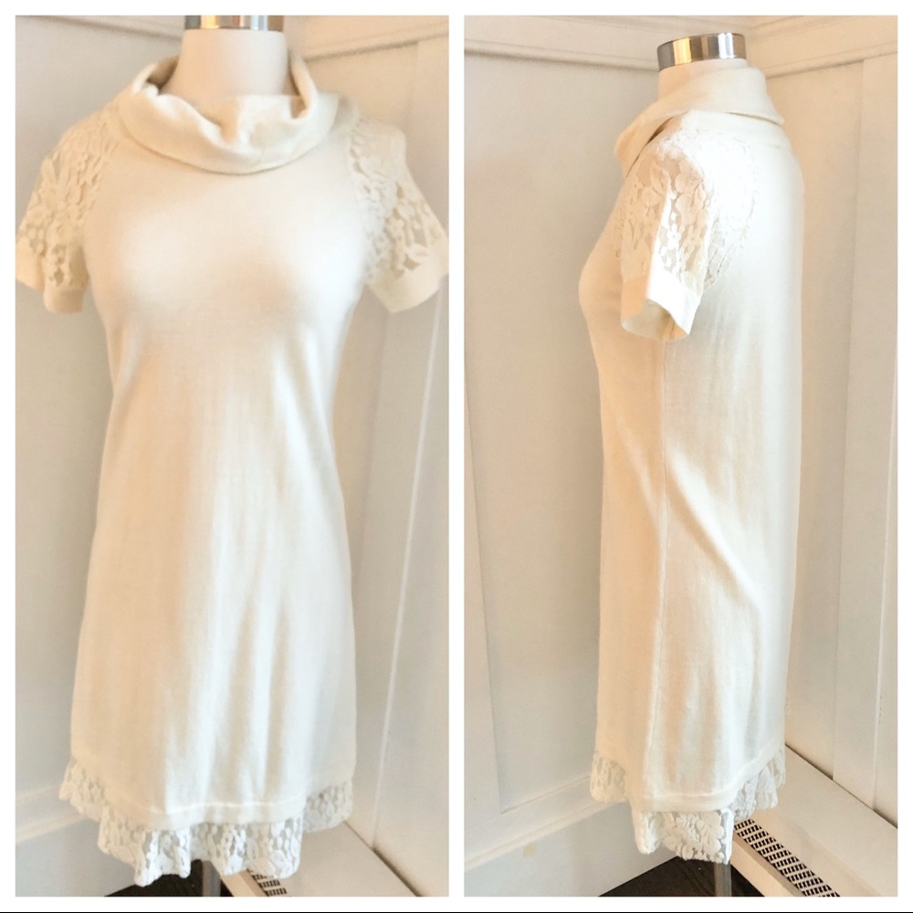 Chelsea & Violet Lace Mock Neck Winter White Dress